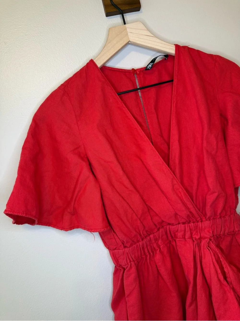 Red Zara Linen Playsuit Size S